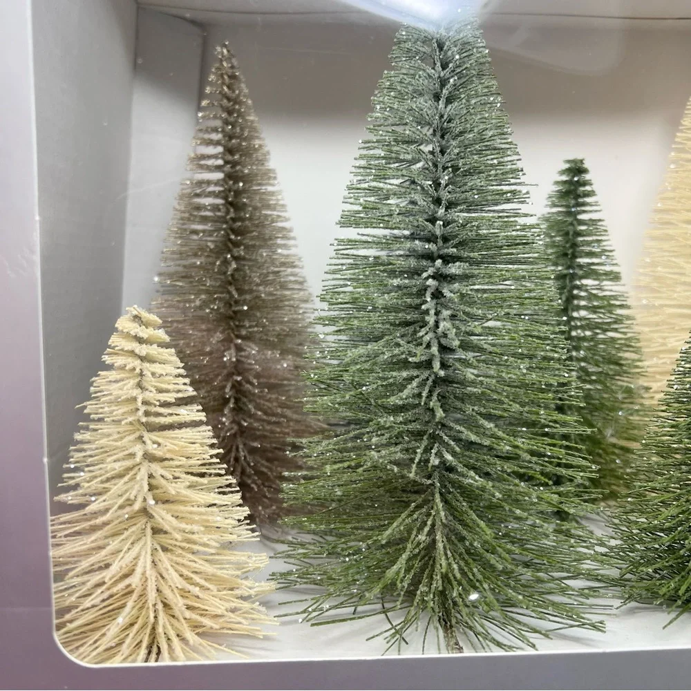 NWT Crate&Barrel Sage and Silver Bottle Brush Trees Set of 8